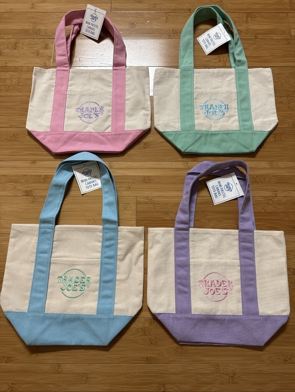 New Pastel Canvas Tote Bag - Pink, Mint, Blue, Lavender Bundle